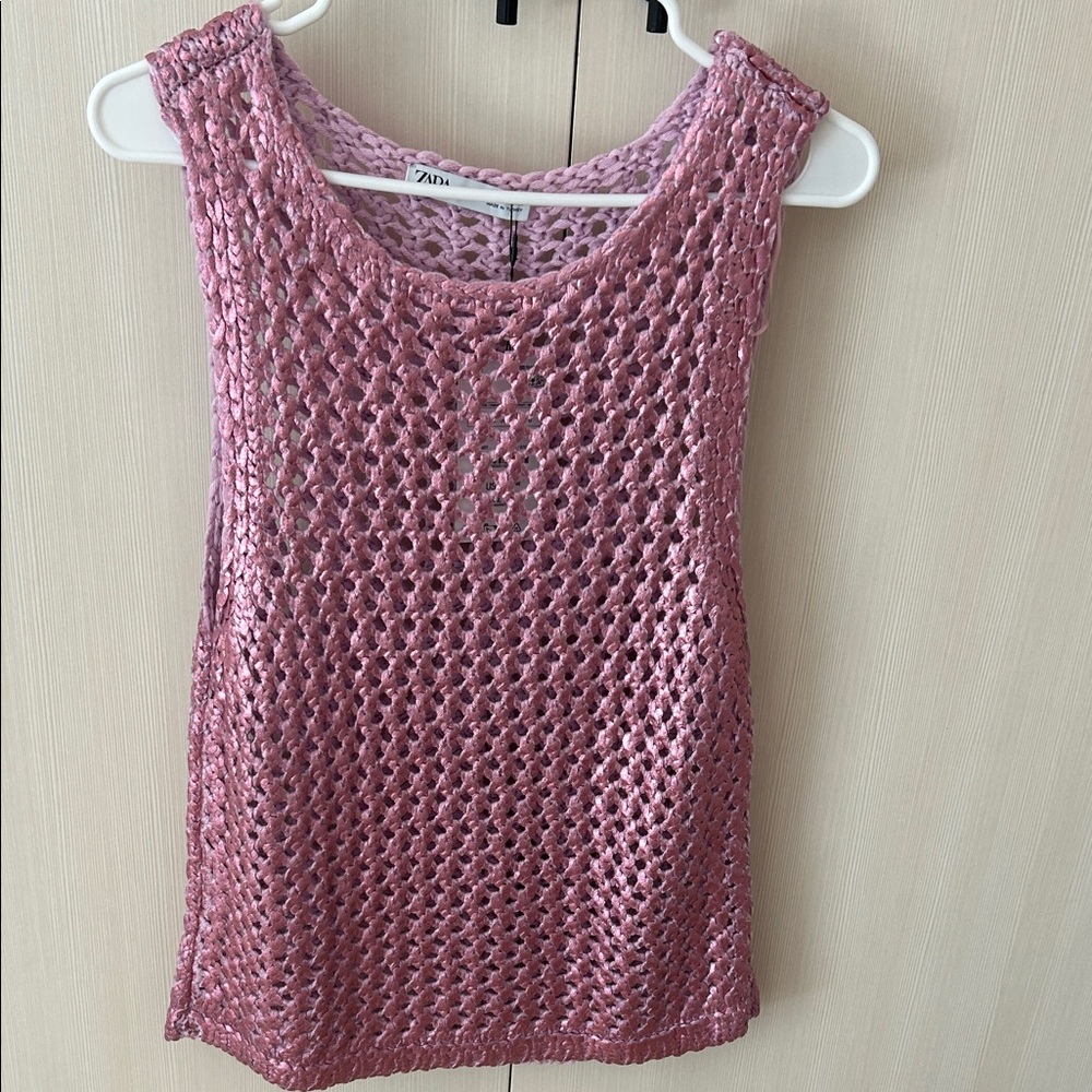 Zara Dusty Rose Crochet Tank Top